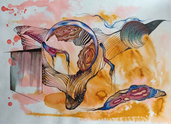 Searching for the other #6 (ink & coloured pencil on paper - 11x15") © Gazelle Bastan, 2021
