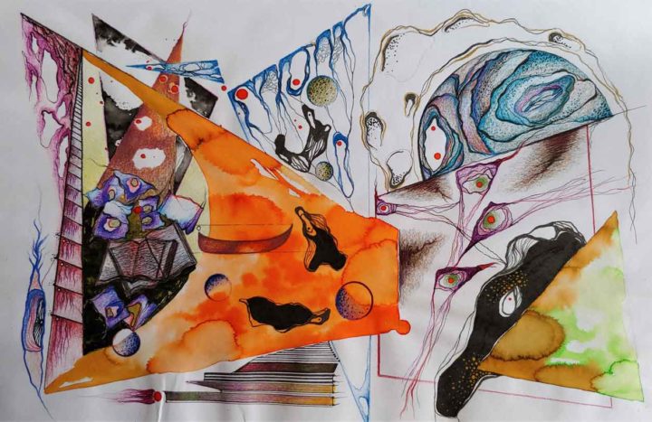 Searching for the other #5 (ink & coloured pencil on paper, 11x16.5") © Gazelle Bastan, 2021