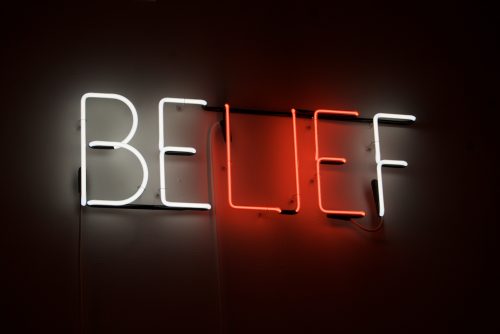 Belief - Neon sculpture by Joe Rees. Photo by Steve Rodes. Uploaded from Flickr and used under Creative Commons – Attribution, NonCommercial, ShareAlike.