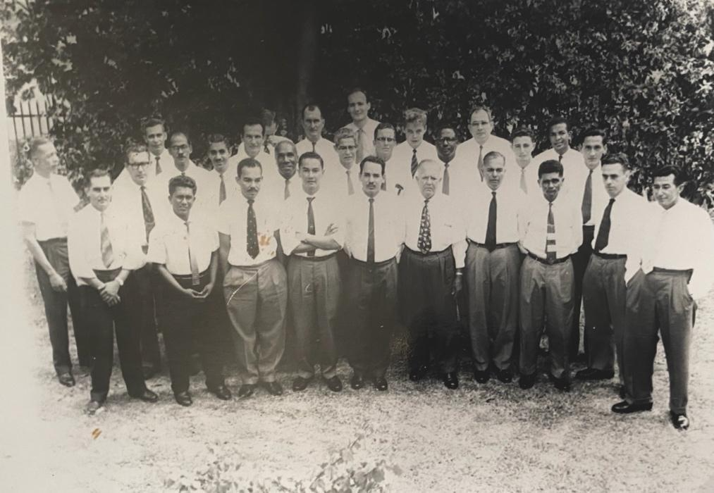 My grandpa’s father, Wilfred Sears, (front row, third from the right) with the staff at the Booker’s sugar estate in Uitvlugt, Guyana, 1940s. He was one of the first locals to be promoted to a senior position.